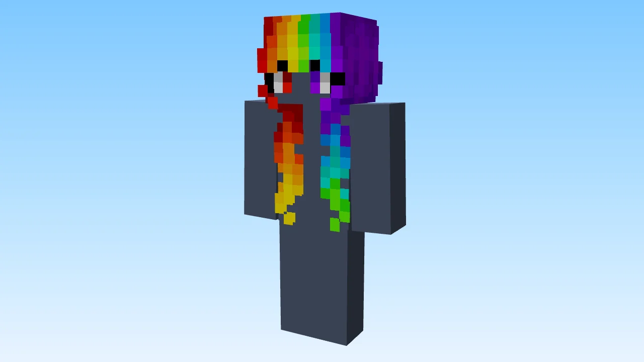 Female Hair ~ Long Neon Rainbow Pigtails