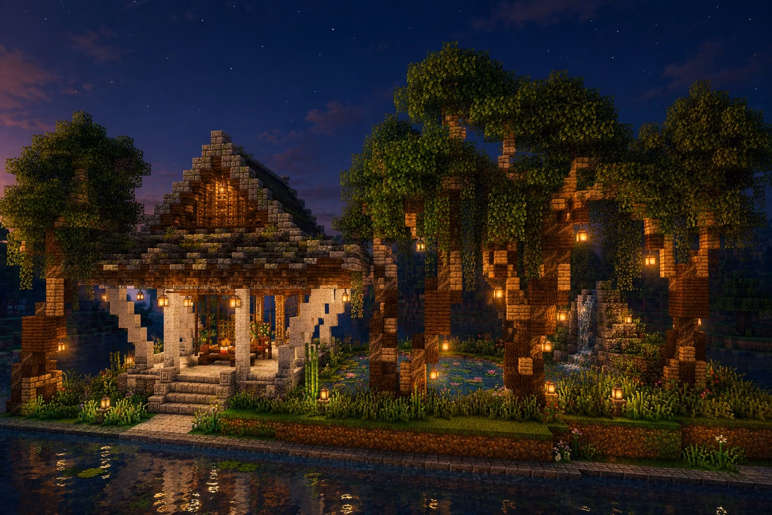 Moonlit Asian Garden Pavilion by ComradeBlue